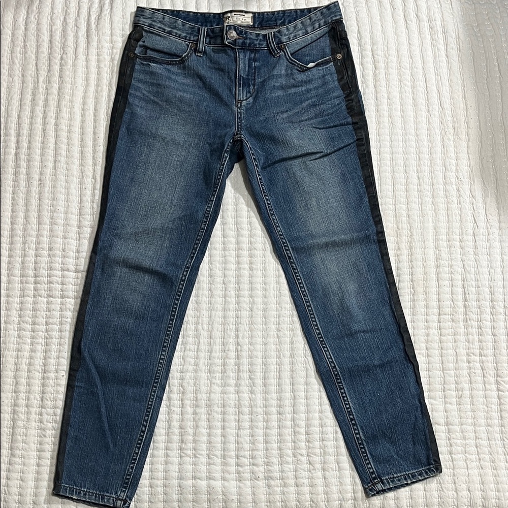 Free People Women's Blue Skinny Jeans with Black Side Stripes
